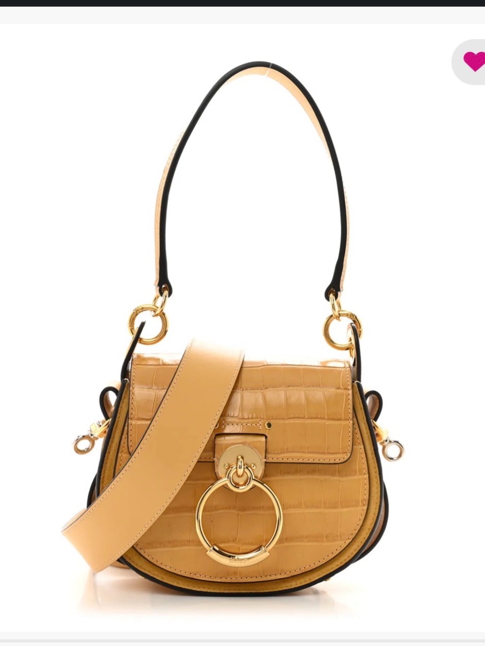 Chloé Honey Tan Croc-Embossed Shoulder Bag with Gold Ring